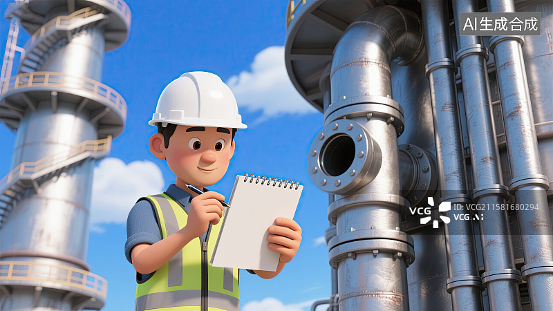 【AI数字艺术】男人，工程师，高炉，记录，安全生产月图片素材