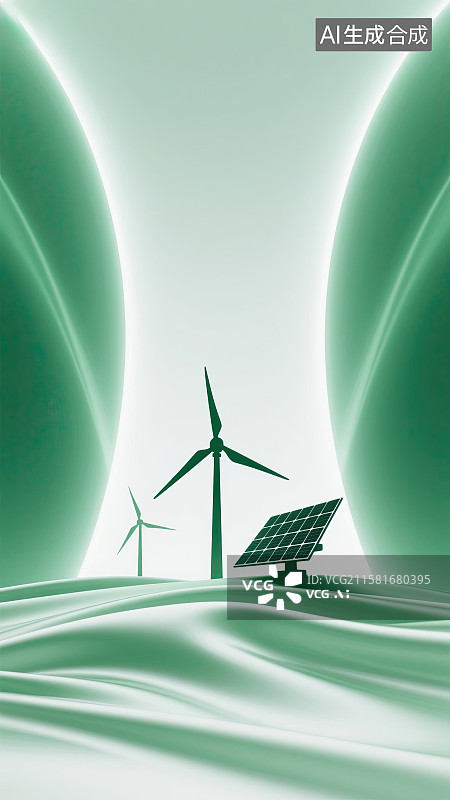 【AI数字艺术】绿色，光伏，太阳能，电力，剪影图片素材