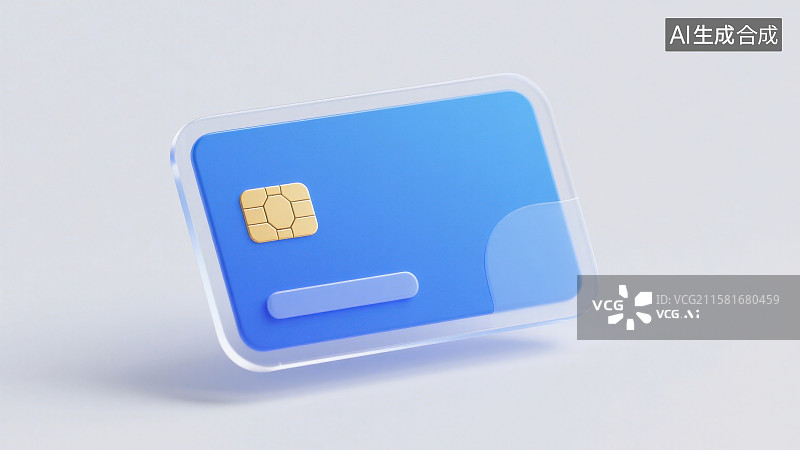 【AI数字艺术】一张半透明渐变蓝色带有芯片的银行卡信用卡图片素材