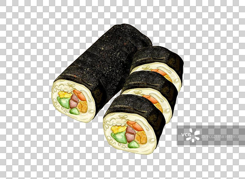 手绘美食插画饭团寿司图片素材