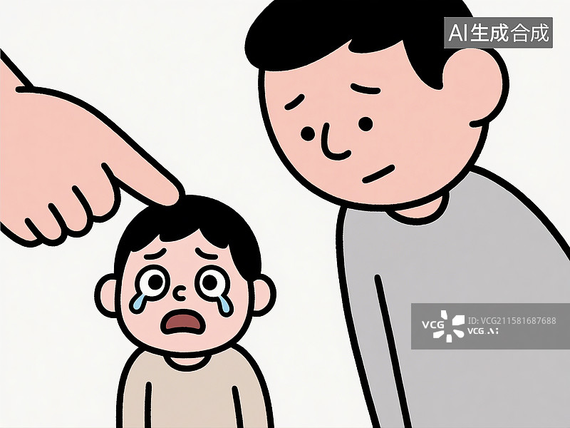 【AI数字艺术】卡通插画中中年人指着哭泣孩子图片素材