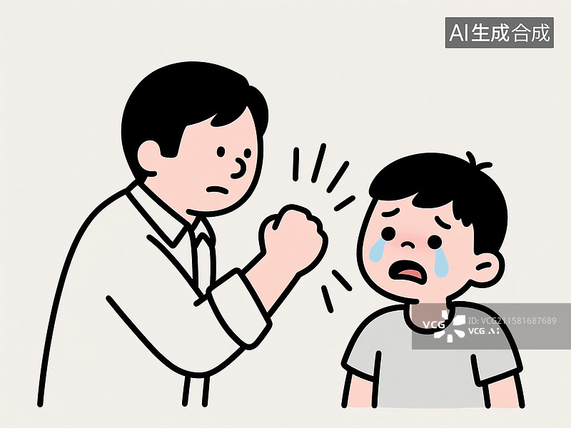 【AI数字艺术】卡通插画中中年人指着哭泣孩子图片素材