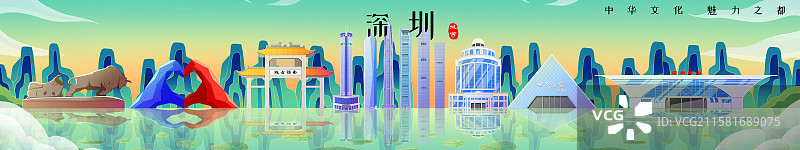 国潮风新中式绿色广东深圳旅游景点建筑图片素材