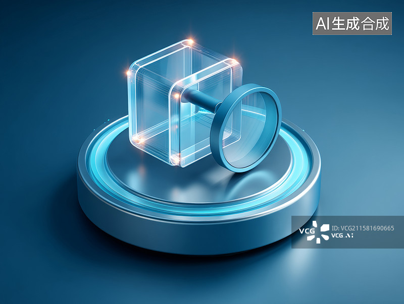 【AI数字艺术】科技立方体与放大镜图片素材