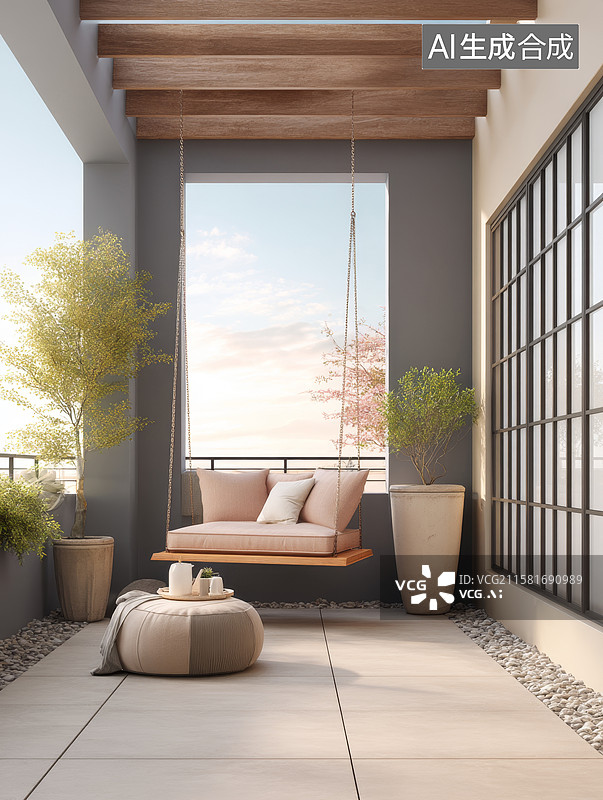 【AI数字艺术】现代阳台休闲角落图片素材