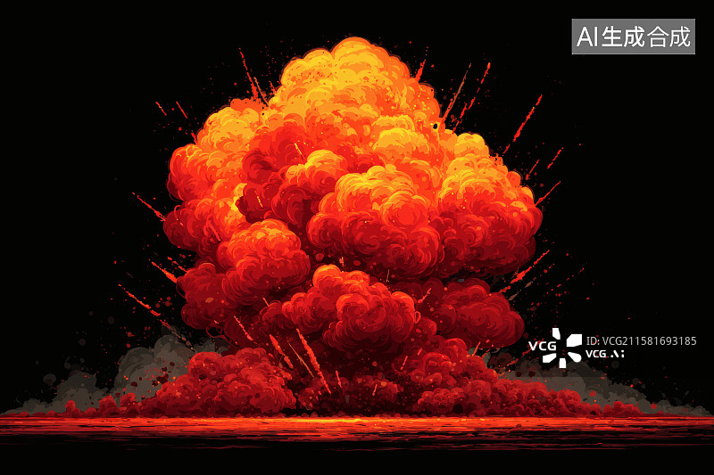 【AI数字艺术】黑色背景，爆炸的插画，浓浓的烟雾图片素材
