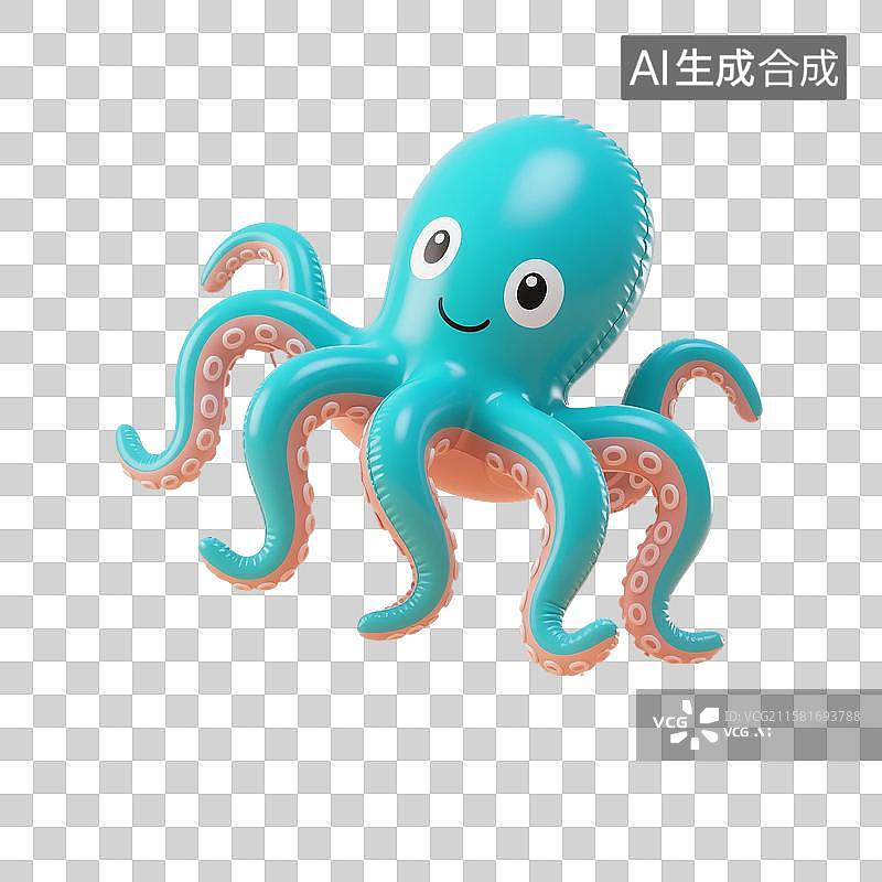 【AI数字艺术】3D渲染卡通动物，充气膨胀风格，章鱼，八爪鱼，海洋生物，免抠元素图片素材