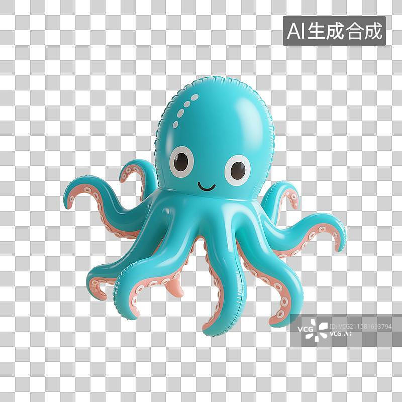 【AI数字艺术】3D渲染卡通动物，充气膨胀风格，章鱼，八爪鱼，海洋生物，免抠元素图片素材