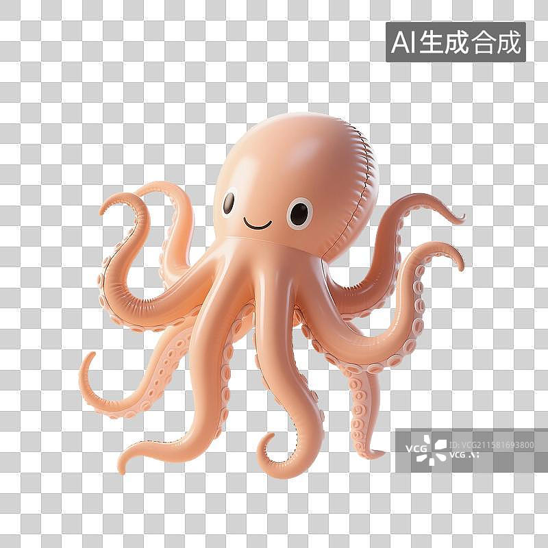 【AI数字艺术】3D渲染卡通动物，充气膨胀风格，章鱼，八爪鱼，海洋生物，免抠元素图片素材