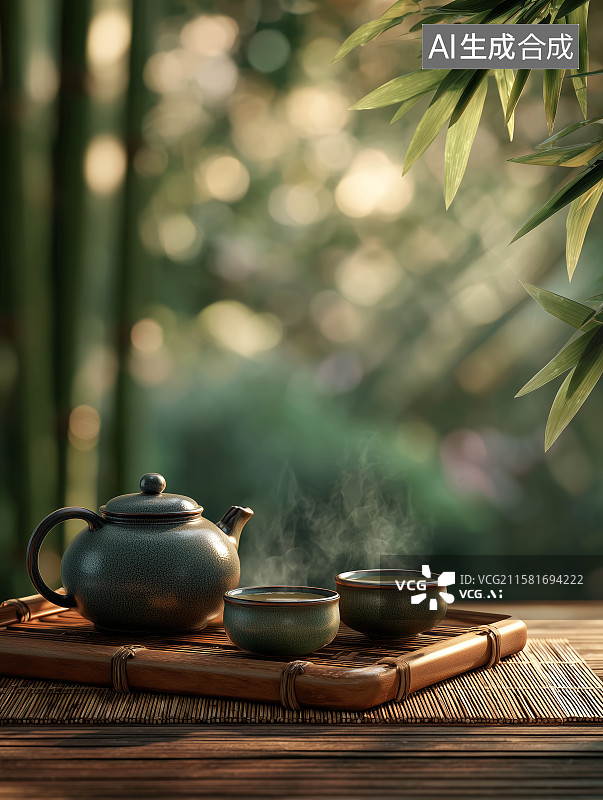【AI数字艺术】喝茶茶壶背景海报图片素材