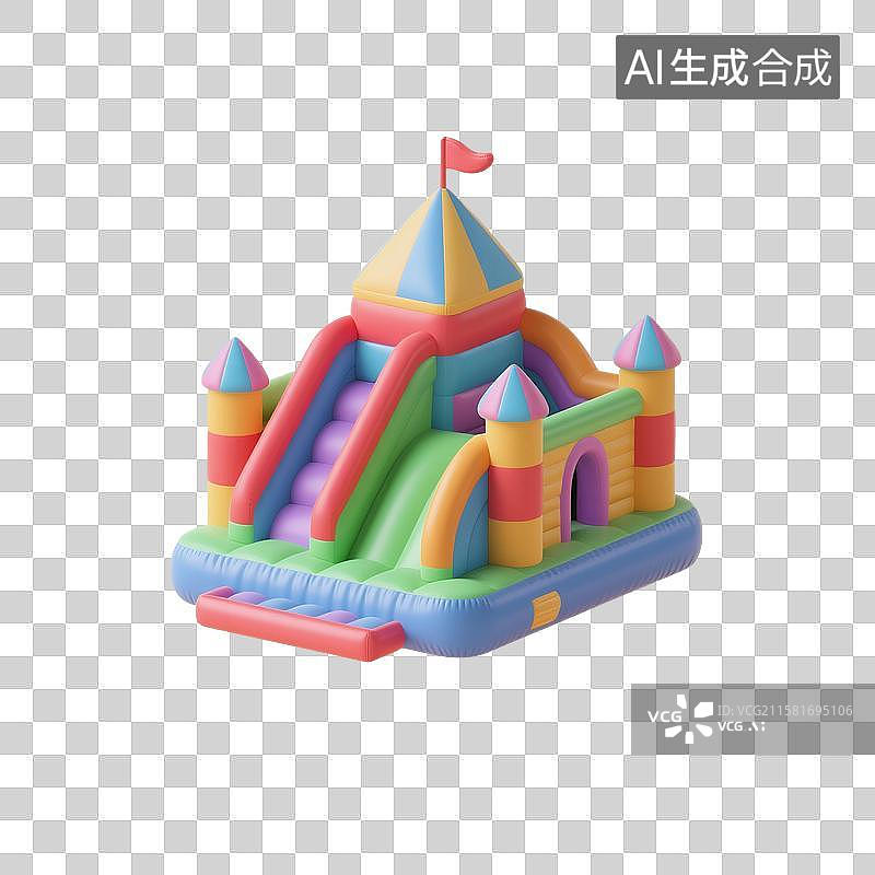 【AI数字艺术】3D渲染，膨胀充气风格，气球，充气玩具，充气城堡，免抠元素图片素材