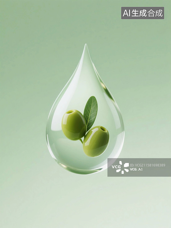 【AI数字艺术】透明精华油包含两颗橄榄图片素材