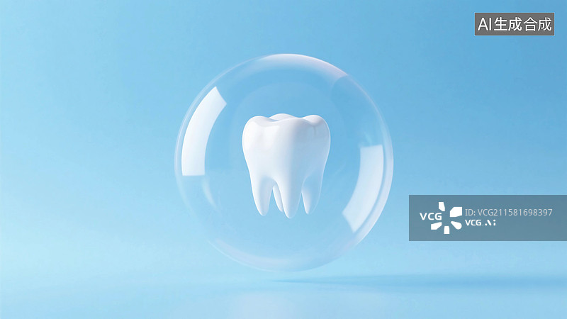 【AI数字艺术】透明气泡里的牙齿图片素材