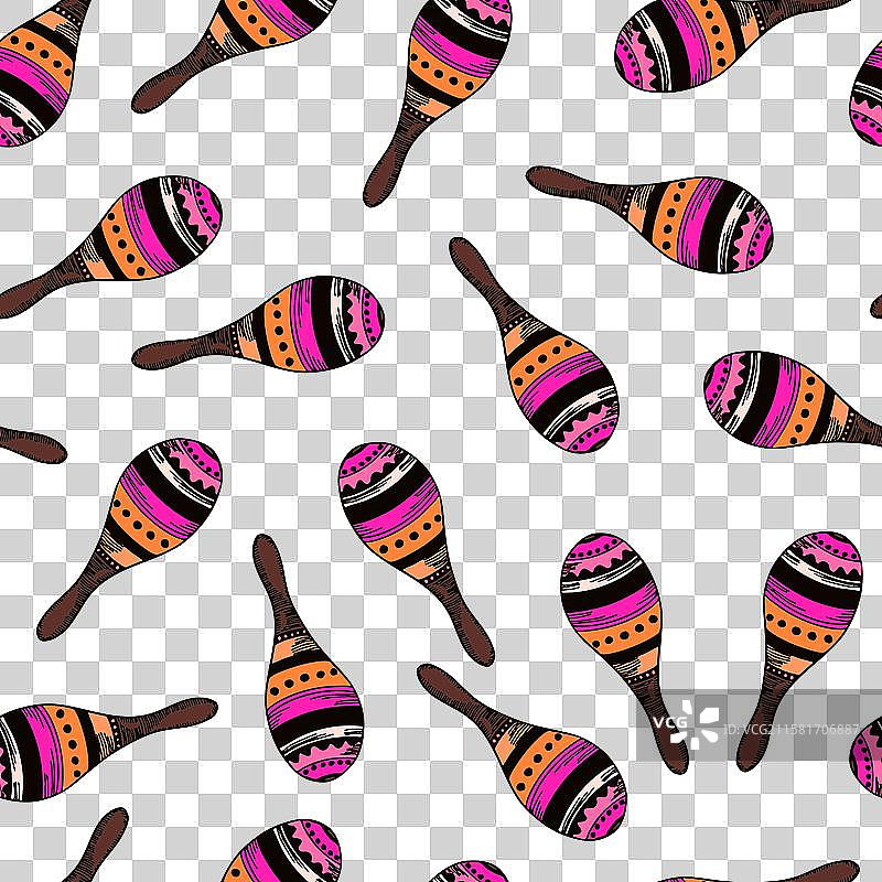 无缝图案，包含古巴或墨西哥的马拉卡斯图片素材