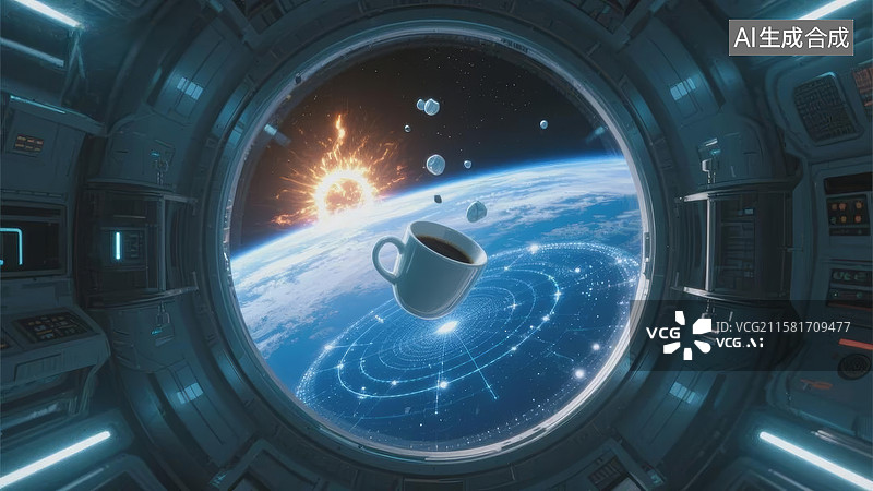 【AI数字艺术】太空站与地球图片素材