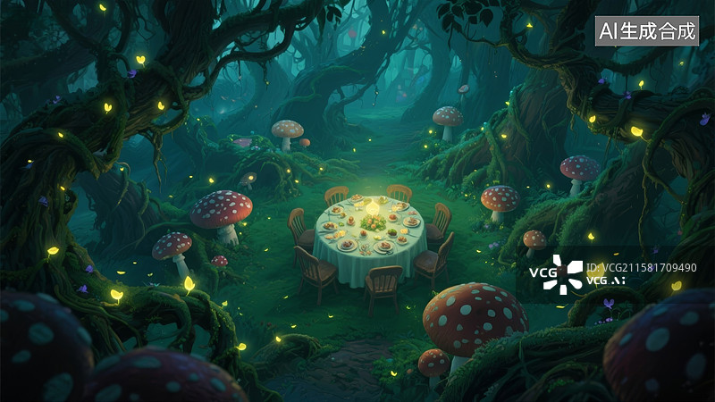 【AI数字艺术】神秘森林中的光点图片素材