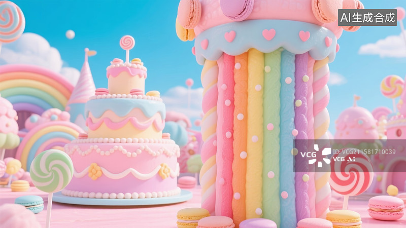 【AI数字艺术】梦幻粉色蛋糕世界图片素材