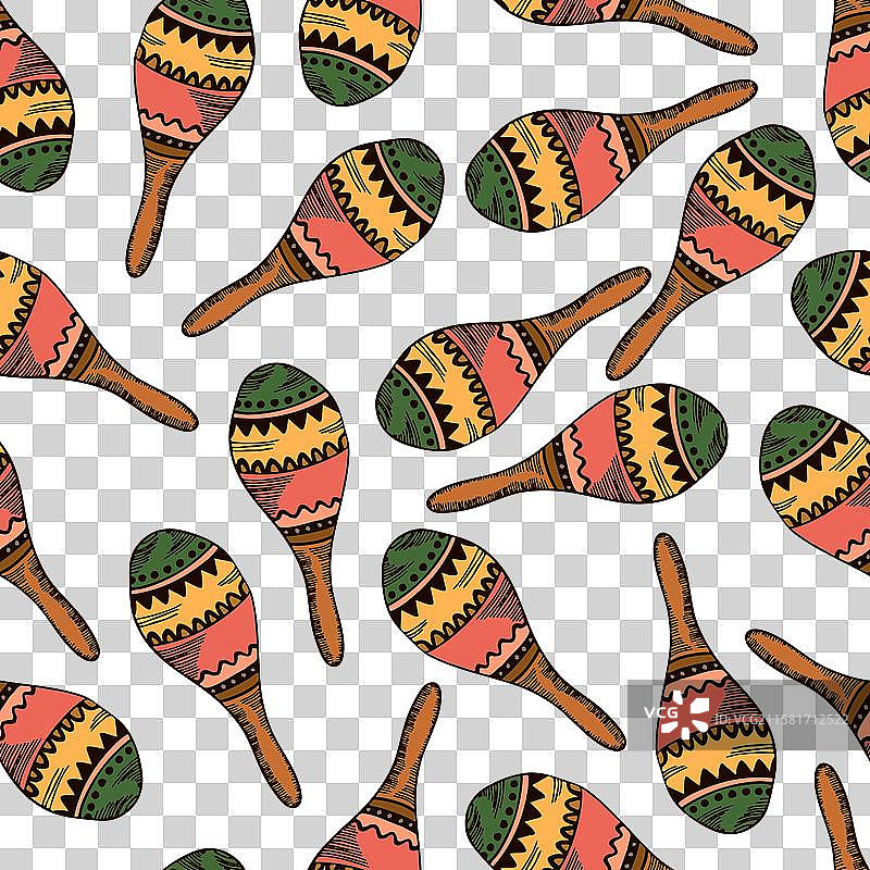 无缝图案，包含古巴或墨西哥的马拉卡斯图片素材