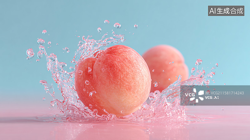 【AI数字艺术】水蜜桃溅起水花图图片素材