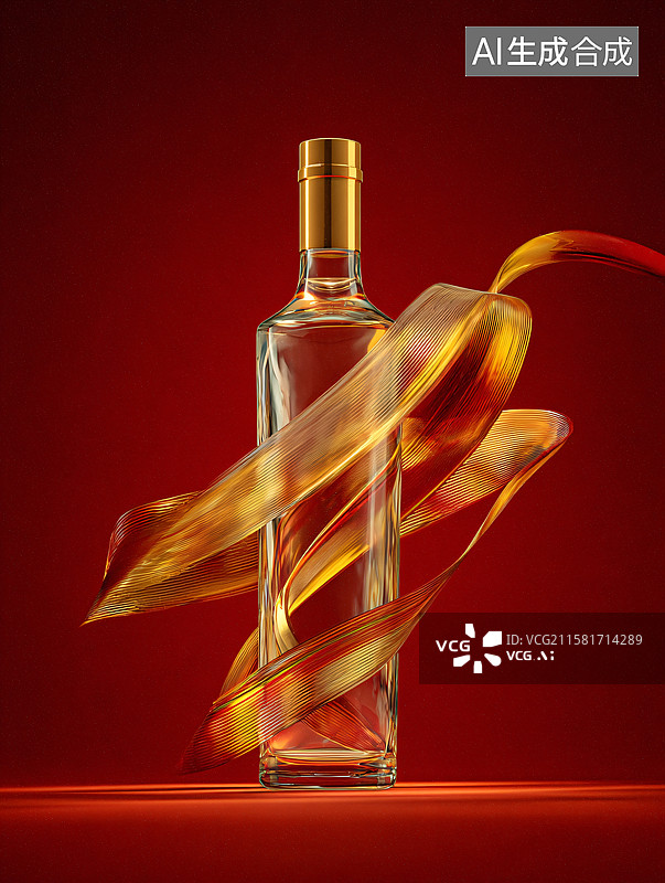 【AI数字艺术】红底金瓶白酒装饰图片素材