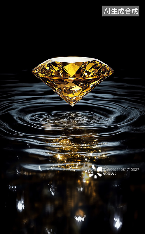 【AI数字艺术】金色钻石触水瞬间图片素材