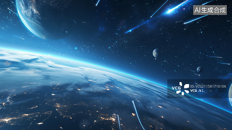 【AI数字艺术】地球夜景与宇宙星体图片素材