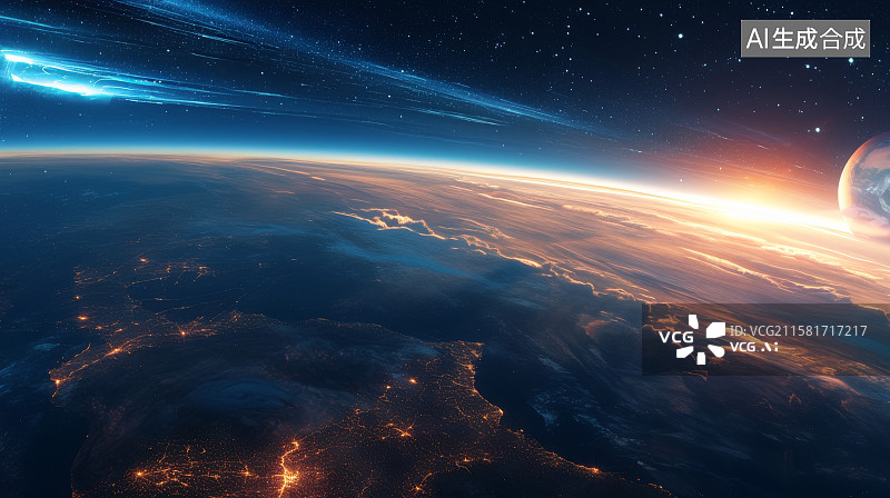 【AI数字艺术】地球夜景与星空的壮丽交汇图片素材