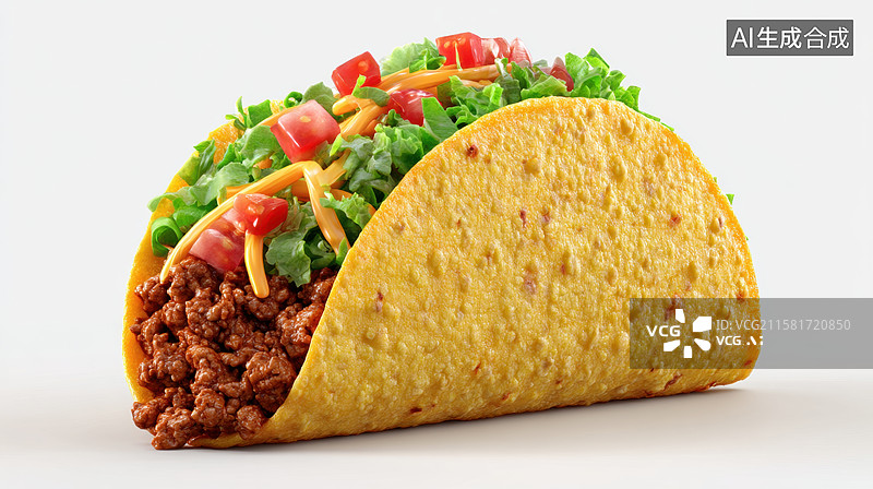 【AI数字艺术】美味硬壳玉米饼，配以蔬菜和肉馅图片素材