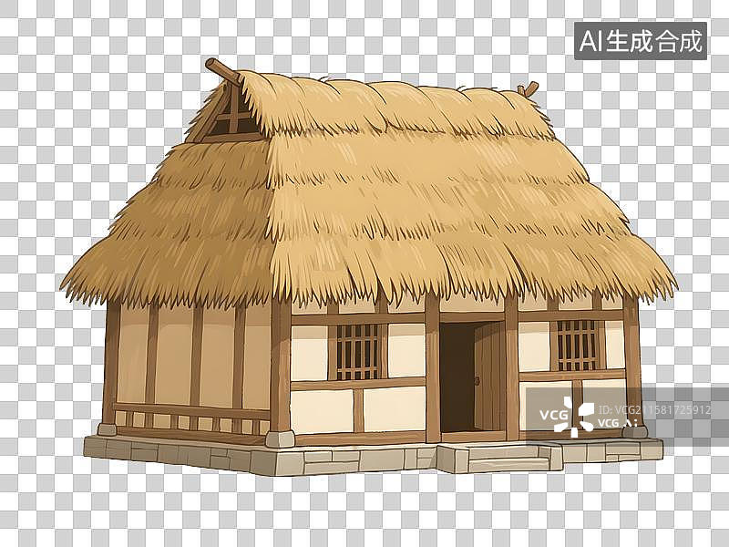 【AI数字艺术】茅草屋插画免扣元素图片素材