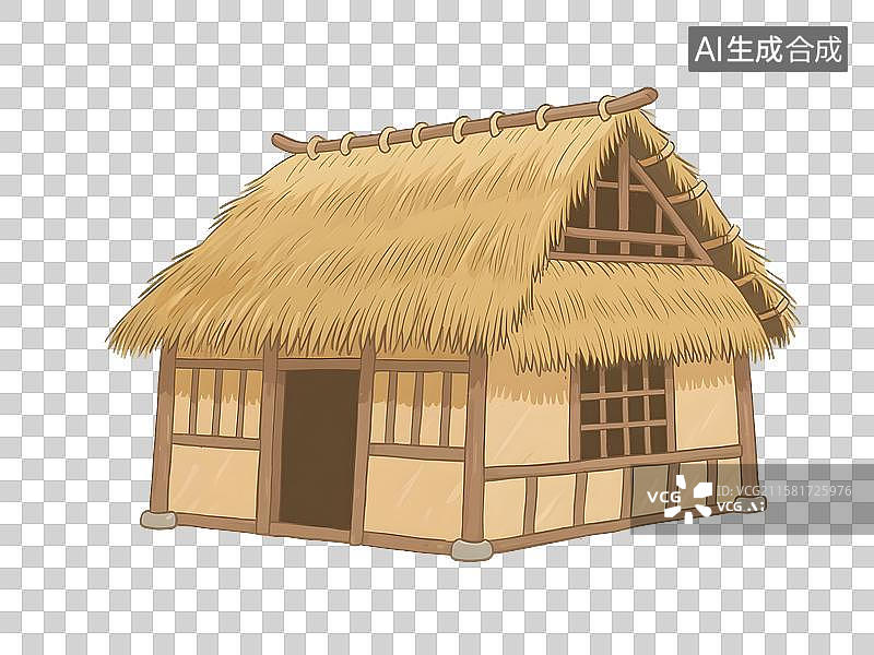 【AI数字艺术】茅草屋插画免扣元素图片素材