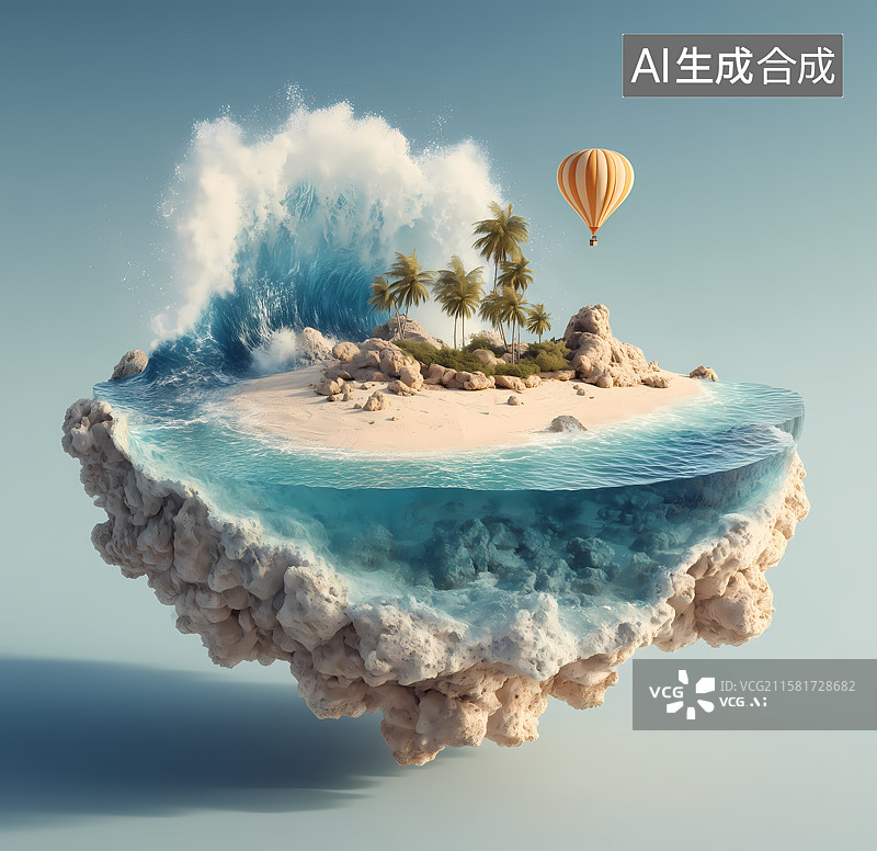 【AI数字艺术】风景自然漂浮模型元素图片素材