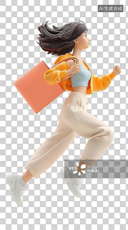 【AI数字艺术】3D购物少女飞奔图片素材