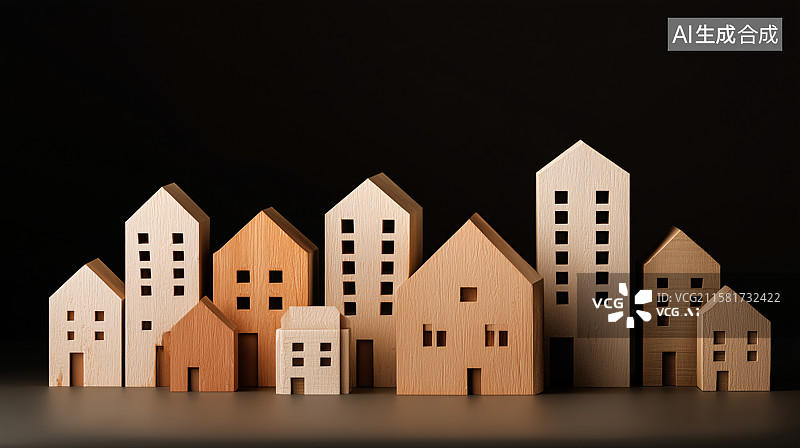 【AI数字艺术】黑色背景下的模型住宅特写镜头图片素材