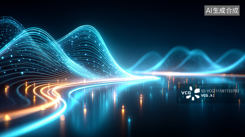 【AI数字艺术】未来城市夜景与光轨桥梁图片素材