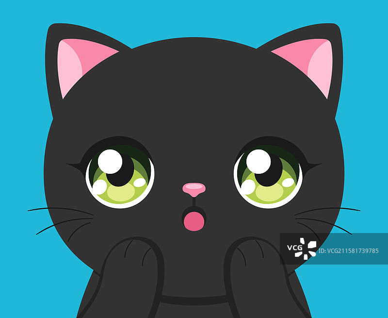 惊讶的黑猫，动漫风格，萌趣可爱图片素材