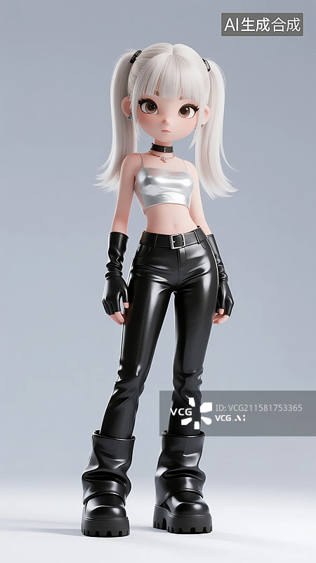 【AI数字艺术】酷飒白马尾少女图片素材