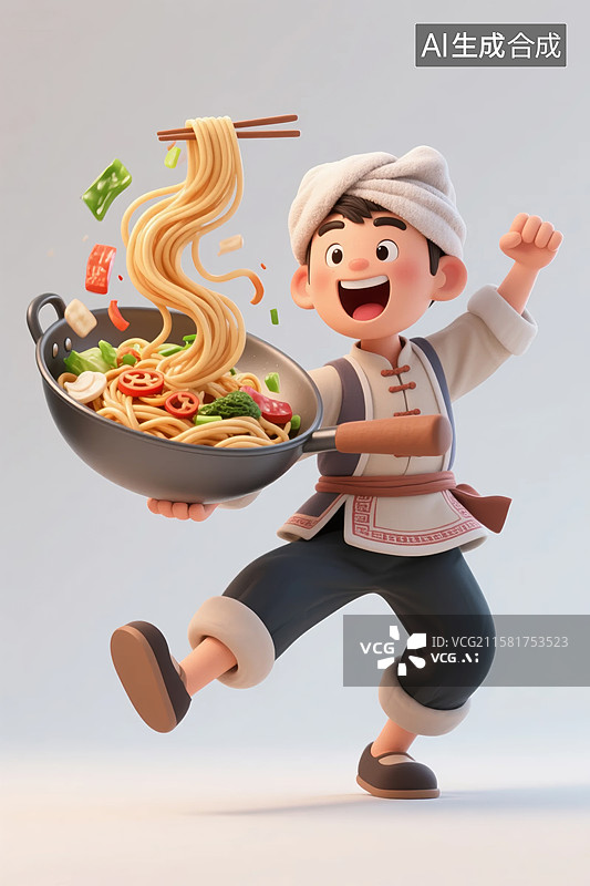 【AI数字艺术】欢乐炒面小厨师图片素材