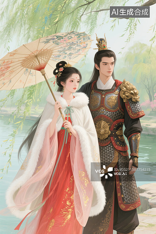 【AI数字艺术】古风佳人并肩图图片素材