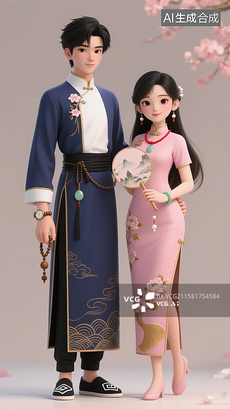 【AI数字艺术】民国风情侣图片素材
