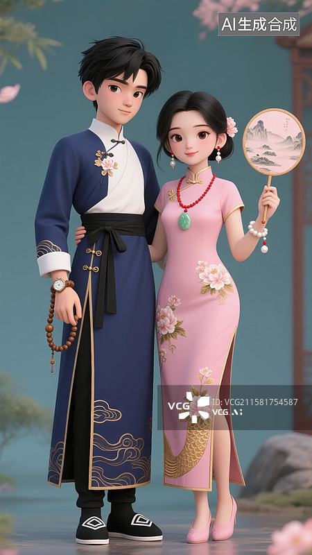 【AI数字艺术】民国风情侣图片素材