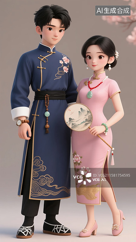 【AI数字艺术】民国风情侣图片素材
