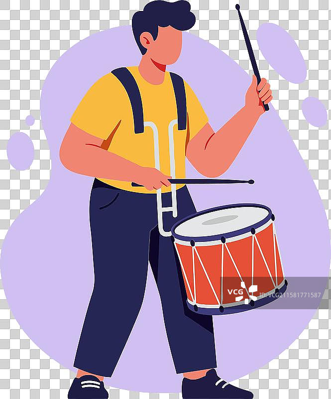 穿着黄色衬衫的年轻男鼓手正在演奏一首曲子图片素材