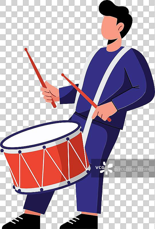 在平坦的地方打鼓的鼓手，演奏着红色的小军鼓图片素材