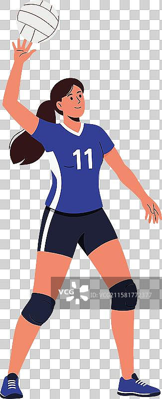 穿着蓝色的女排运动员在比赛中奋力拼搏图片素材