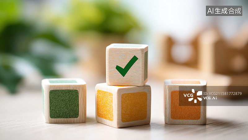 【AI数字艺术】木质积木和对号图片素材