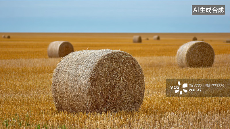 【AI数字艺术】秋天草原上的干草卷图片素材