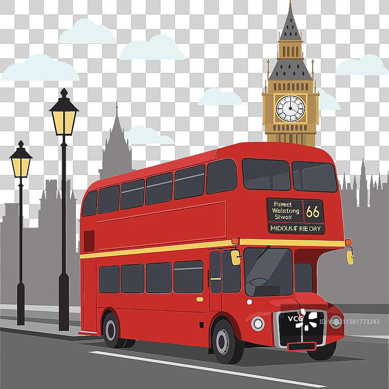 伦敦标志性的红色双层巴士图片素材