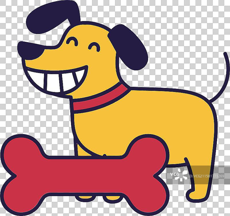 快乐的卡通狗在公寓里玩红色骨头图片素材