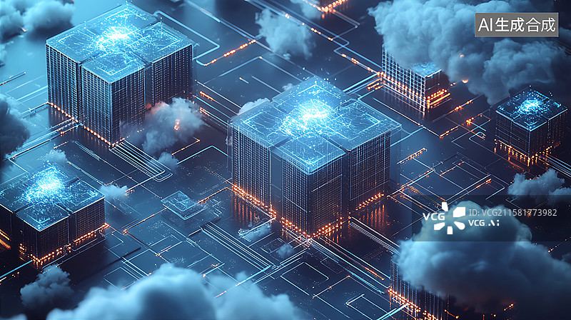 【AI数字艺术】科技物联网城市人工智能数据云场景图片素材
