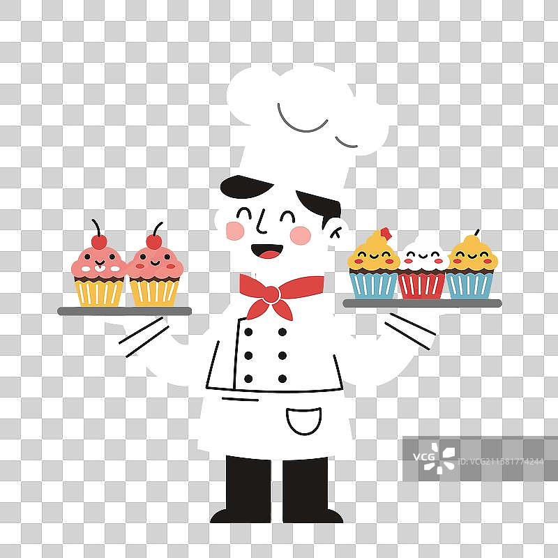 快乐的面包师穿着白色厨师制服图片素材